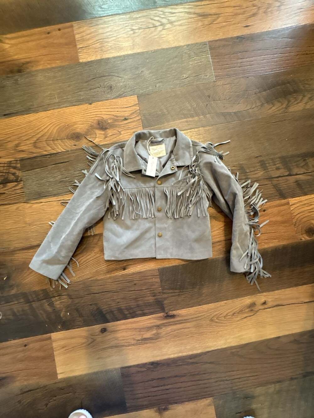 Rylee + Cru Fringe Jacket Size 8-9y Grey Suede NWT